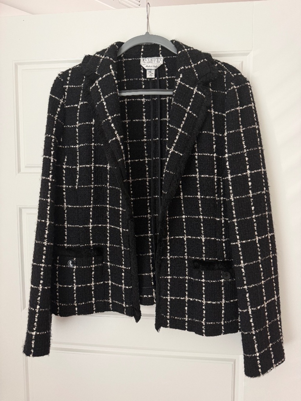 Vintage Grid Pattern Blazer: Fringed Edges, Made in Italy, Size 10 Us